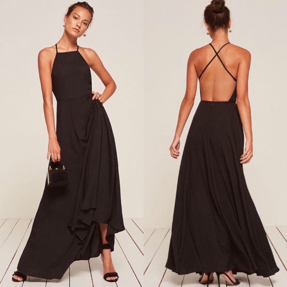 Reformation Myrtle Maxi Black Halter Dress Size 6